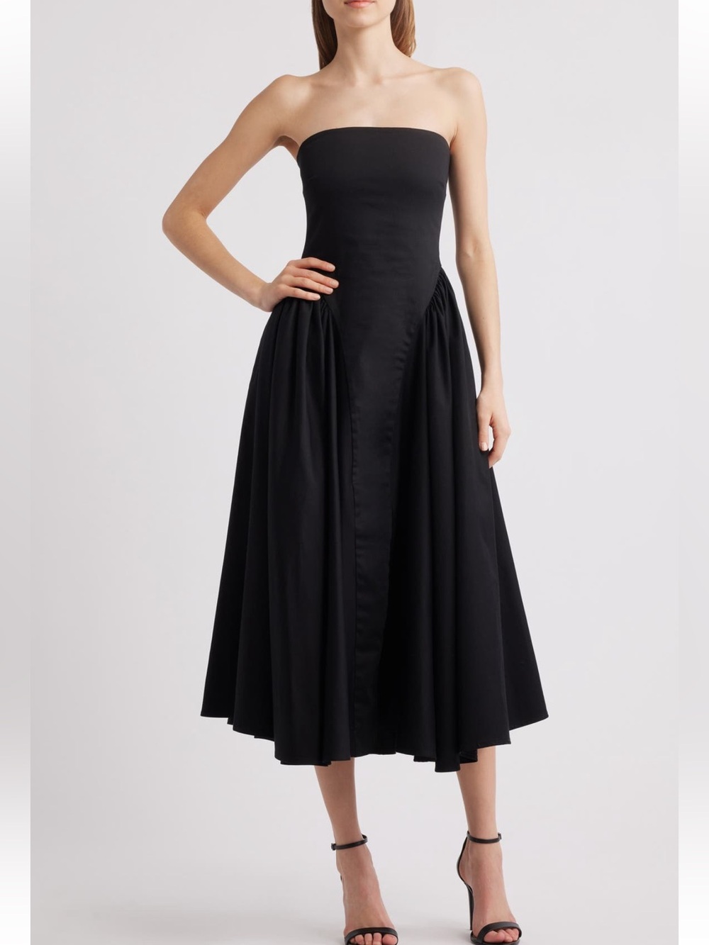 Delfi Collective Imani Strapless Midi Cocktail Dress in Black
